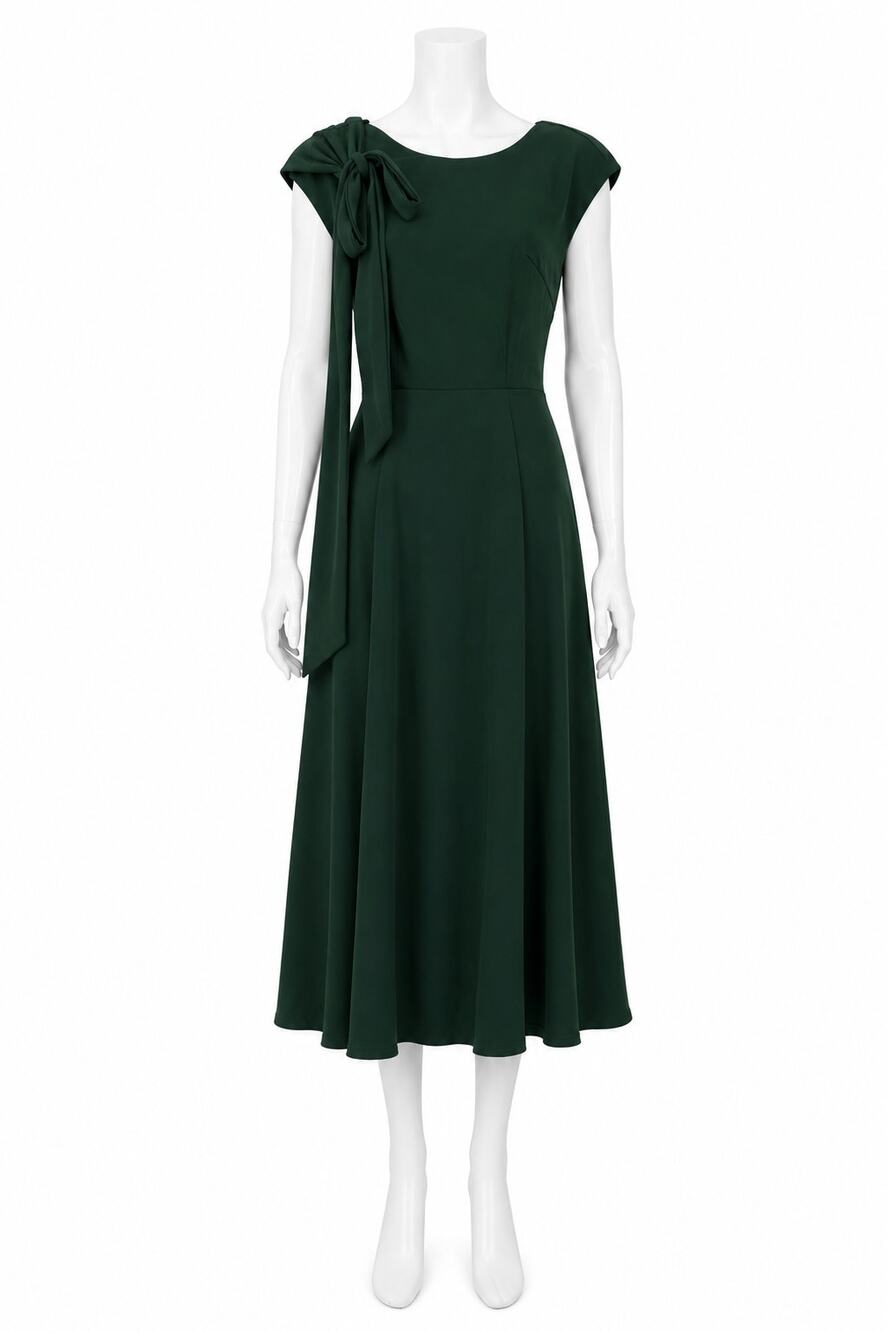 Convertible Bow Shoulder Midi Dress Wedding Guest Career Green Dress Tells M